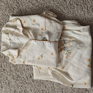 Cream and Yellow Floral Pajama Set, New